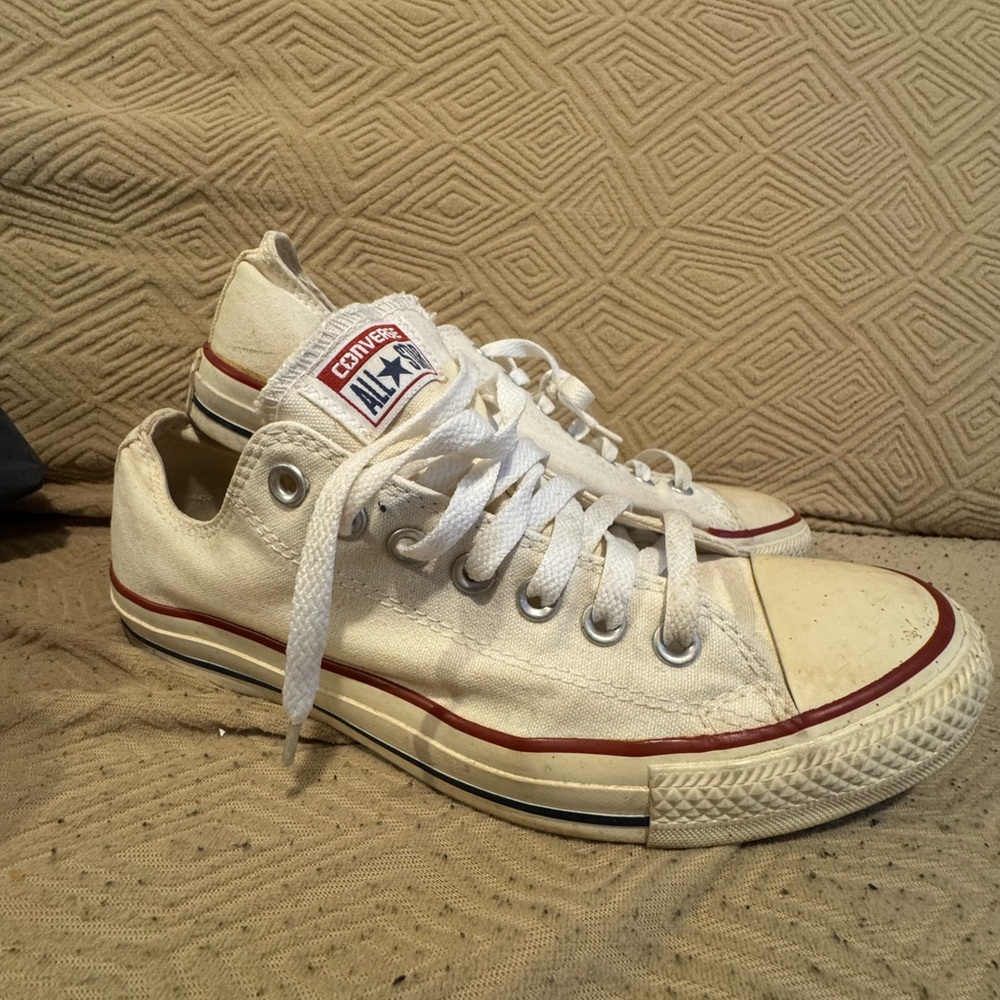 Converse Low Top Canvas Sneakers - White with Red Trim